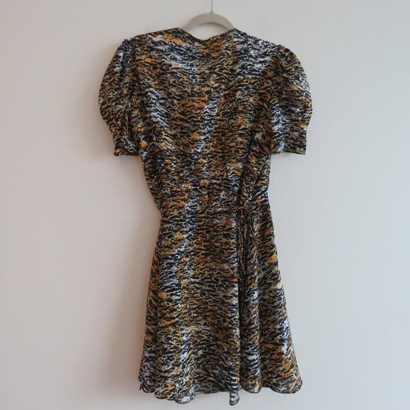 SALONI Lea 100% Silk Crepe Mini Wrap Dress in Ink Tiger Print - Size US 4 - Picture 9 of 16